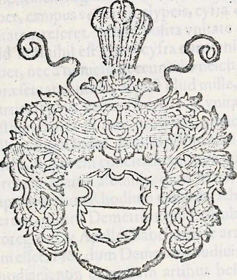 An illustration from Orbis Polonvs, splendoribus caeli: Triumphis mundi: pulchritudine animantium: decore aquatilium: naturae excellentia reptilium, condecoratvs. In qvo antiqva Sarmatarvm gentilitia, pervetvstae nobilitatis polonae insignia, vetera & noua indigenatus meritorum praemia & arma, specificantur & relucent. Nunc primum, vt Latinitati consecratus, ita claritate & veritate perspicuus, 1641, leaf 106
