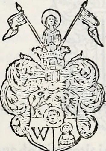 An illustration from Orbis Polonvs, splendoribus caeli: Triumphis mundi: pulchritudine animantium: decore aquatilium: naturae excellentia reptilium, condecoratvs. In qvo antiqva Sarmatarvm gentilitia, pervetvstae nobilitatis polonae insignia, vetera & noua indigenatus meritorum praemia & arma, specificantur & relucent. Nunc primum, vt Latinitati consecratus, ita claritate & veritate perspicuus, 1641, leaf 118