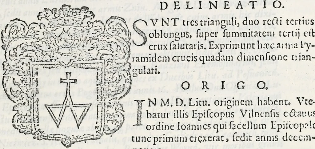 An illustration from Orbis Polonvs, splendoribus caeli: Triumphis mundi: pulchritudine animantium: decore aquatilium: naturae excellentia reptilium, condecoratvs. In qvo antiqva Sarmatarvm gentilitia, pervetvstae nobilitatis polonae insignia, vetera & noua indigenatus meritorum praemia & arma, specificantur & relucent. Nunc primum, vt Latinitati consecratus, ita claritate & veritate perspicuus, 1641, leaf 1340