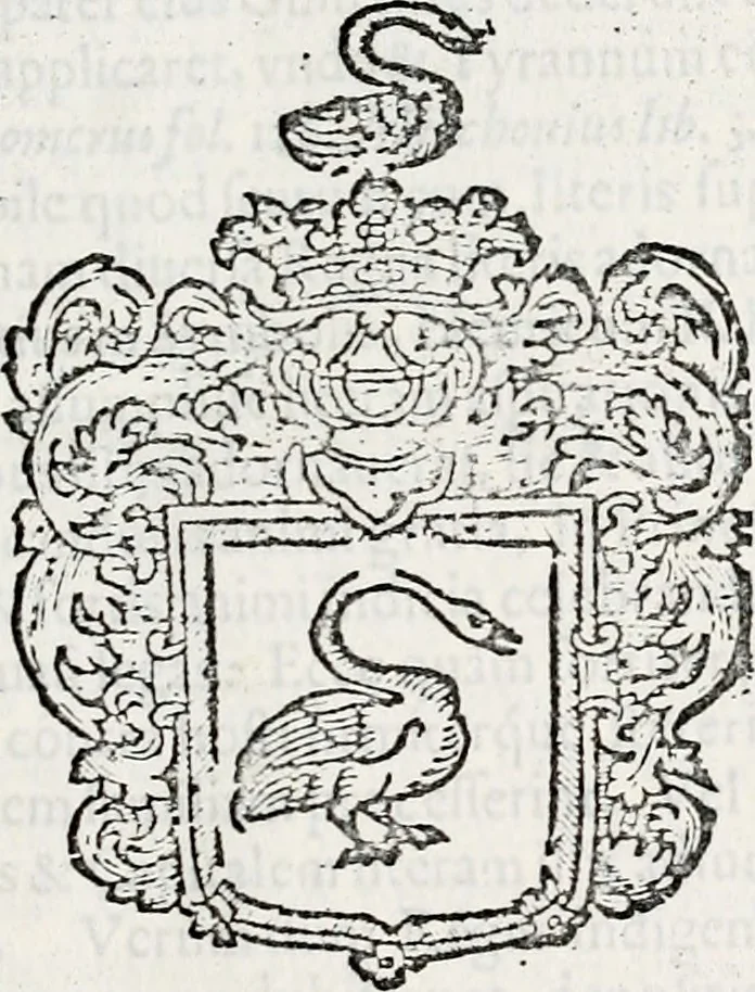 An illustration from Orbis Polonvs, splendoribus caeli: Triumphis mundi: pulchritudine animantium: decore aquatilium: naturae excellentia reptilium, condecoratvs. In qvo antiqva Sarmatarvm gentilitia, pervetvstae nobilitatis polonae insignia, vetera & noua indigenatus meritorum praemia & arma, specificantur & relucent. Nunc primum, vt Latinitati consecratus, ita claritate & veritate perspicuus, 1641, leaf 22