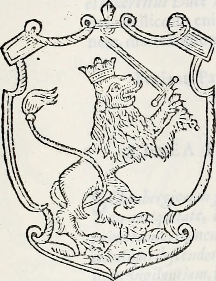 An illustration from Orbis Polonvs, splendoribus caeli: Triumphis mundi: pulchritudine animantium: decore aquatilium: naturae excellentia reptilium, condecoratvs. In qvo antiqva Sarmatarvm gentilitia, pervetvstae nobilitatis polonae insignia, vetera & noua indigenatus meritorum praemia & arma, specificantur & relucent. Nunc primum, vt Latinitati consecratus, ita claritate & veritate perspicuus, 1641, leaf 242