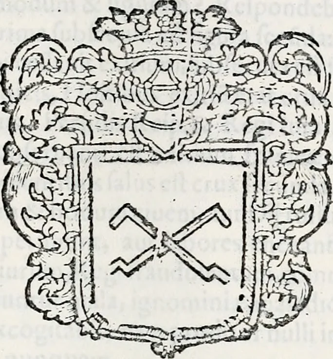 An illustration from Orbis Polonvs, splendoribus caeli: Triumphis mundi: pulchritudine animantium: decore aquatilium: naturae excellentia reptilium, condecoratvs. In qvo antiqva Sarmatarvm gentilitia, pervetvstae nobilitatis polonae insignia, vetera & noua indigenatus meritorum praemia & arma, specificantur & relucent. Nunc primum, vt Latinitati consecratus, ita claritate & veritate perspicuus, 1641, leaf 400