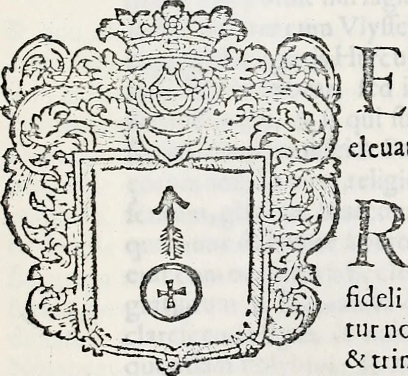 An illustration from Orbis Polonvs, splendoribus caeli: Triumphis mundi: pulchritudine animantium: decore aquatilium: naturae excellentia reptilium, condecoratvs. In qvo antiqva Sarmatarvm gentilitia, pervetvstae nobilitatis polonae insignia, vetera & noua indigenatus meritorum praemia & arma, specificantur & relucent. Nunc primum, vt Latinitati consecratus, ita claritate & veritate perspicuus, 1641, leaf 402