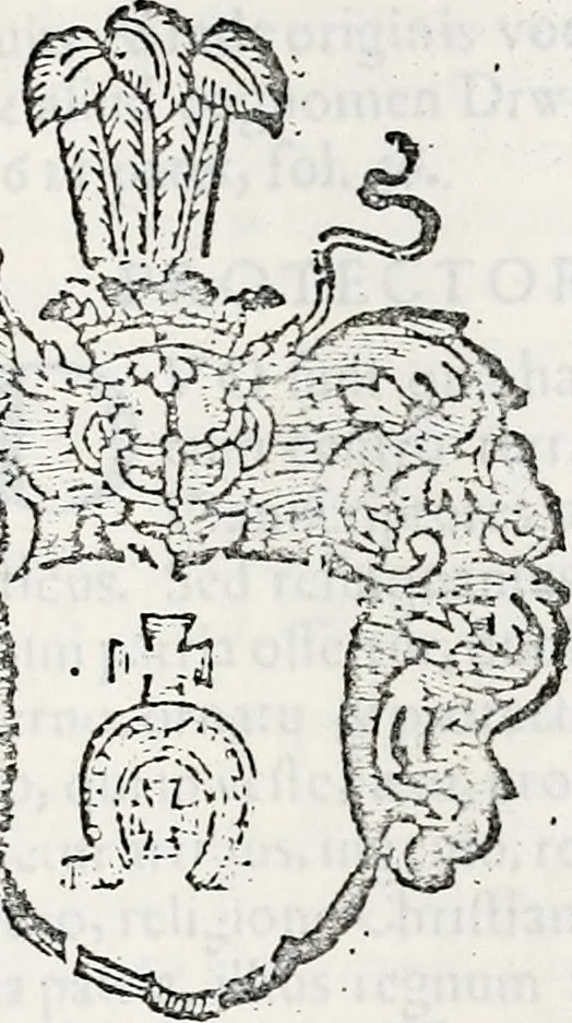 An illustration from Orbis Polonvs, splendoribus caeli: Triumphis mundi: pulchritudine animantium: decore aquatilium: naturae excellentia reptilium, condecoratvs. In qvo antiqva Sarmatarvm gentilitia, pervetvstae nobilitatis polonae insignia, vetera & noua indigenatus meritorum praemia & arma, specificantur & relucent. Nunc primum, vt Latinitati consecratus, ita claritate & veritate perspicuus, 1641, leaf 406