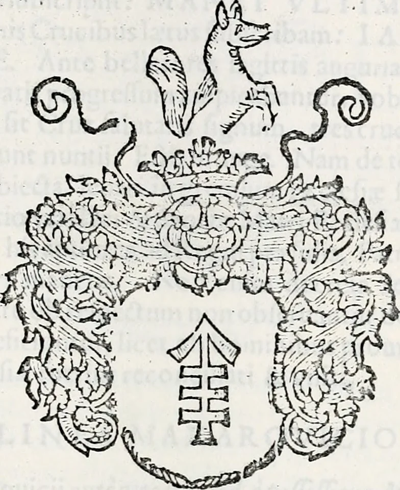 An illustration from Orbis Polonvs, splendoribus caeli: Triumphis mundi: pulchritudine animantium: decore aquatilium: naturae excellentia reptilium, condecoratvs. In qvo antiqva Sarmatarvm gentilitia, pervetvstae nobilitatis polonae insignia, vetera & noua indigenatus meritorum praemia & arma, specificantur & relucent. Nunc primum, vt Latinitati consecratus, ita claritate & veritate perspicuus, 1641, leaf 468