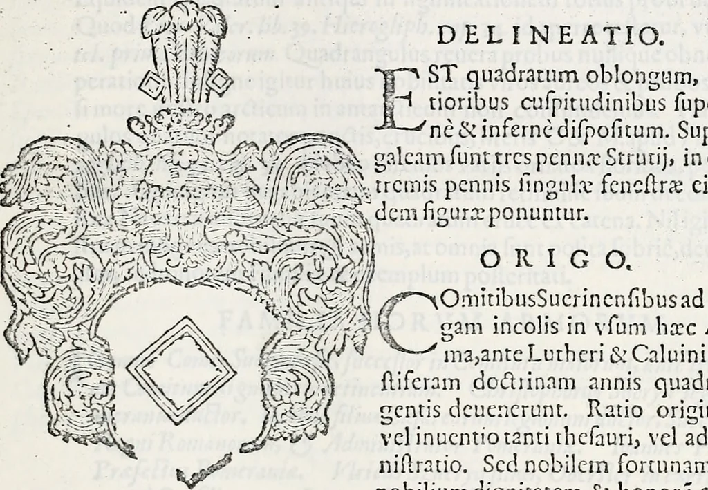 An illustration from Orbis Polonvs, splendoribus caeli: Triumphis mundi: pulchritudine animantium: decore aquatilium: naturae excellentia reptilium, condecoratvs. In qvo antiqva Sarmatarvm gentilitia, pervetvstae nobilitatis polonae insignia, vetera & noua indigenatus meritorum praemia & arma, specificantur & relucent. Nunc primum, vt Latinitati consecratus, ita claritate & veritate perspicuus, 1641, leaf 722