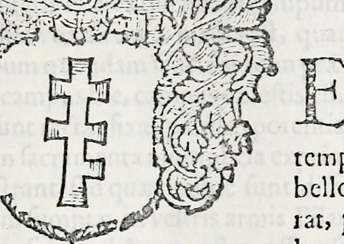 An illustration from Orbis Polonvs, splendoribus caeli: Triumphis mundi: pulchritudine animantium: decore aquatilium: naturae excellentia reptilium, condecoratvs. In qvo antiqva Sarmatarvm gentilitia, pervetvstae nobilitatis polonae insignia, vetera & noua indigenatus meritorum praemia & arma, specificantur & relucent. Nunc primum, vt Latinitati consecratus, ita claritate & veritate perspicuus, 1641, leaf 818
