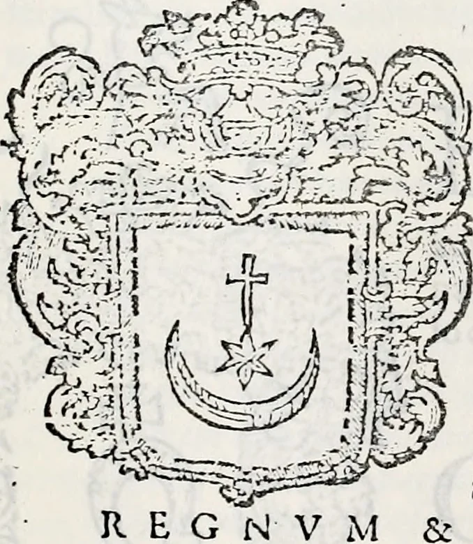 An illustration from Orbis Polonvs, splendoribus caeli: Triumphis mundi: pulchritudine animantium: decore aquatilium: naturae excellentia reptilium, condecoratvs. In qvo antiqva Sarmatarvm gentilitia, pervetvstae nobilitatis polonae insignia, vetera & noua indigenatus meritorum praemia & arma, specificantur & relucent. Nunc primum, vt Latinitati consecratus, ita claritate & veritate perspicuus, 1641, leaf 880