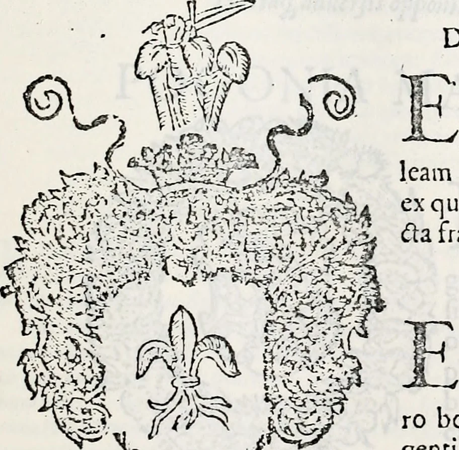 An illustration from Orbis Polonvs, splendoribus caeli: Triumphis mundi: pulchritudine animantium: decore aquatilium: naturae excellentia reptilium, condecoratvs. In qvo antiqva Sarmatarvm gentilitia, pervetvstae nobilitatis polonae insignia, vetera & noua indigenatus meritorum praemia & arma, specificantur & relucent. Nunc primum, vt Latinitati consecratus, ita claritate & veritate perspicuus, 1641, leaf 918
