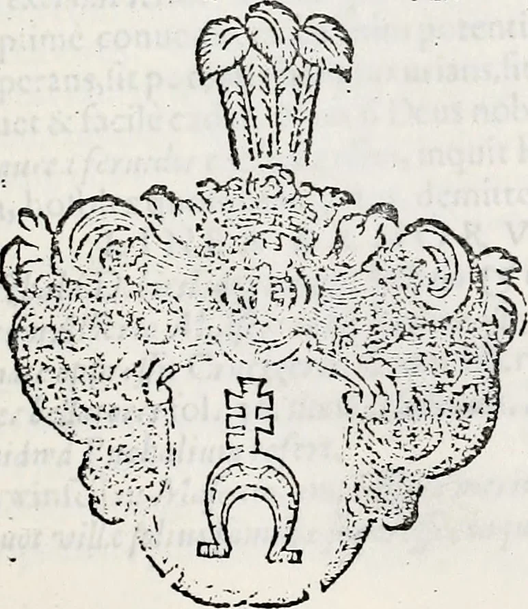 An illustration from Orbis Polonvs, splendoribus caeli: Triumphis mundi: pulchritudine animantium: decore aquatilium: naturae excellentia reptilium, condecoratvs. In qvo antiqva Sarmatarvm gentilitia, pervetvstae nobilitatis polonae insignia, vetera & noua indigenatus meritorum praemia & arma, specificantur & relucent. Nunc primum, vt Latinitati consecratus, ita claritate & veritate perspicuus, 1641, leaf 976