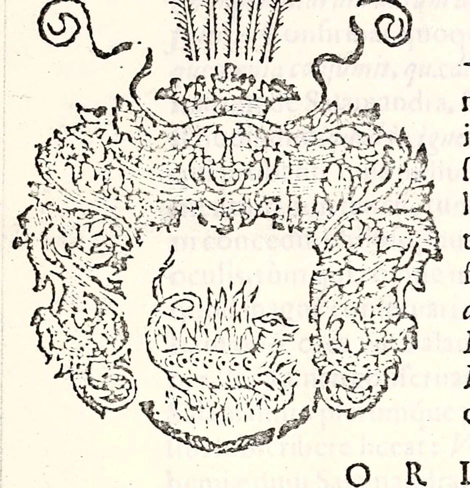 An illustration from Orbis Polonvs, splendoribus caeli: Triumphis mundi: pulchritudine animantium: decore aquatilium: naturae excellentia reptilium, condecoratvs. In qvo antiqva Sarmatarvm gentilitia, pervetvstae nobilitatis polonae insignia, vetera & noua indigenatus meritorum praemia & arma, specificantur & relucent. Nunc primum, vt Latinitati consecratus, ita claritate & veritate perspicuus, 1641, leaf 196