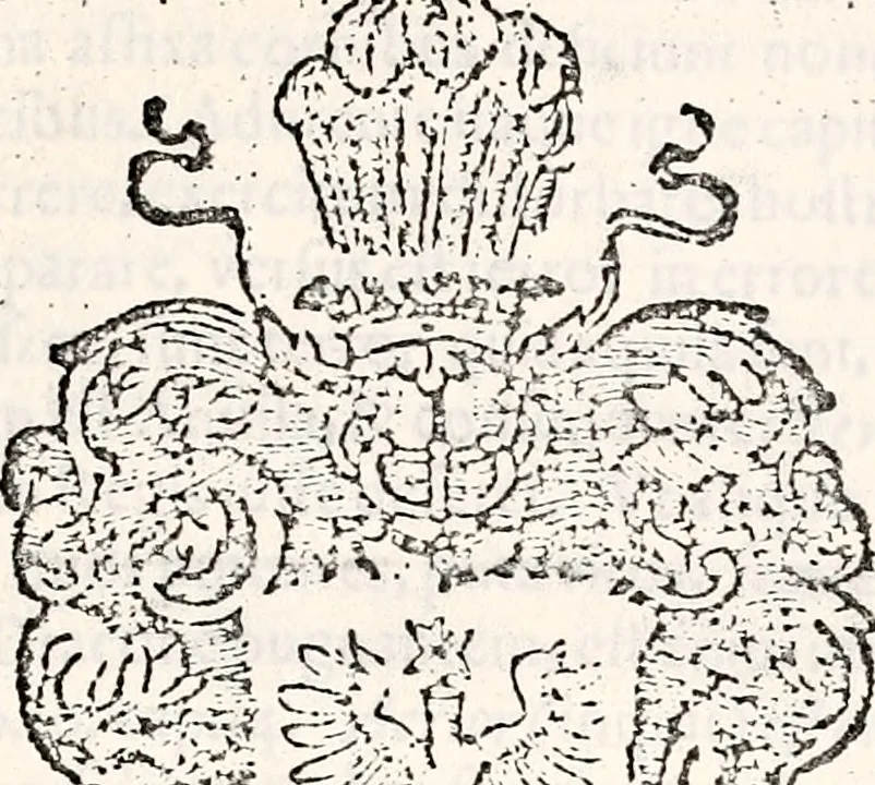 An illustration from Orbis Polonvs, splendoribus caeli: Triumphis mundi: pulchritudine animantium: decore aquatilium: naturae excellentia reptilium, condecoratvs. In qvo antiqva Sarmatarvm gentilitia, pervetvstae nobilitatis polonae insignia, vetera & noua indigenatus meritorum praemia & arma, specificantur & relucent. Nunc primum, vt Latinitati consecratus, ita claritate & veritate perspicuus, 1641, leaf 206