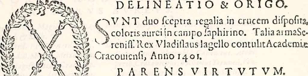 An illustration from Orbis Polonvs, splendoribus caeli: Triumphis mundi: pulchritudine animantium: decore aquatilium: naturae excellentia reptilium, condecoratvs. In qvo antiqva Sarmatarvm gentilitia, pervetvstae nobilitatis polonae insignia, vetera & noua indigenatus meritorum praemia & arma, specificantur & relucent. Nunc primum, vt Latinitati consecratus, ita claritate & veritate perspicuus, 1641, leaf 306
