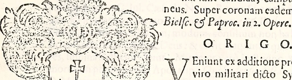An illustration from Orbis Polonvs, splendoribus caeli: Triumphis mundi: pulchritudine animantium: decore aquatilium: naturae excellentia reptilium, condecoratvs. In qvo antiqva Sarmatarvm gentilitia, pervetvstae nobilitatis polonae insignia, vetera & noua indigenatus meritorum praemia & arma, specificantur & relucent. Nunc primum, vt Latinitati consecratus, ita claritate & veritate perspicuus, 1641, leaf 312