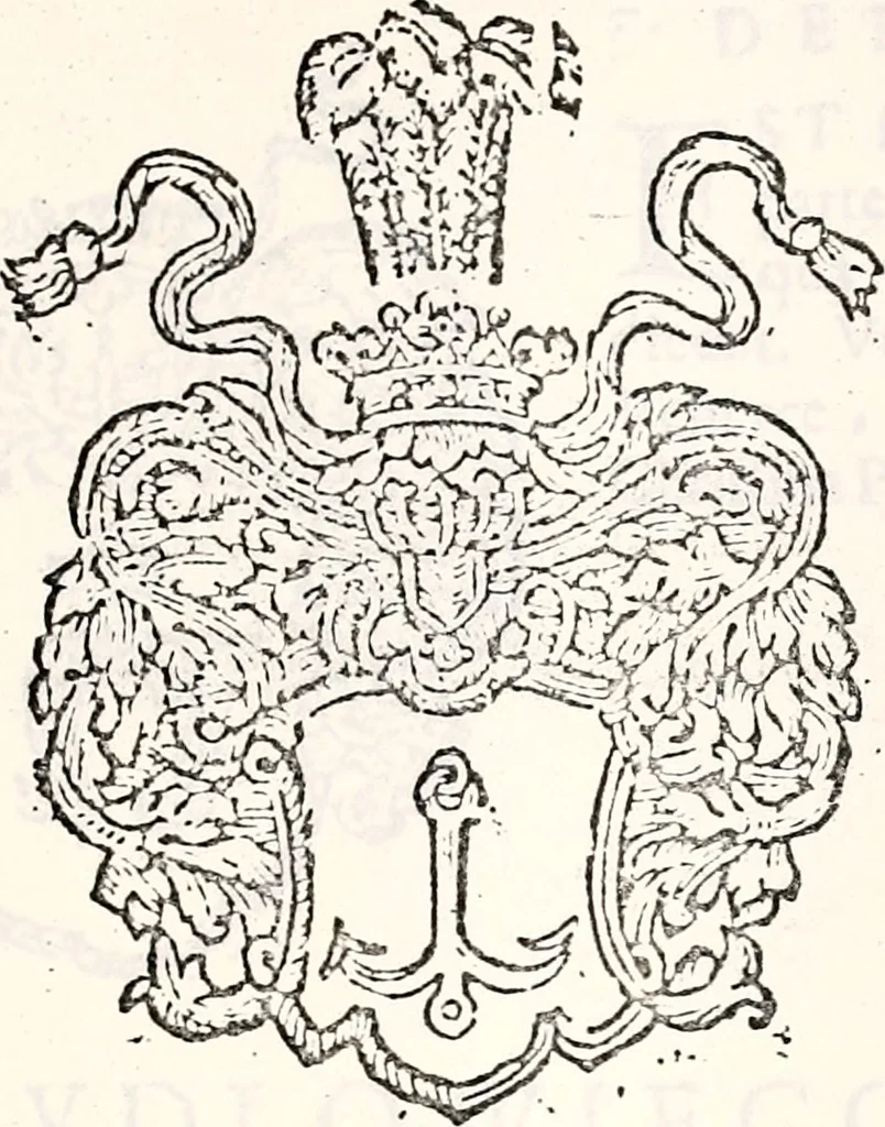 An illustration from Orbis Polonvs, splendoribus caeli: Triumphis mundi: pulchritudine animantium: decore aquatilium: naturae excellentia reptilium, condecoratvs. In qvo antiqva Sarmatarvm gentilitia, pervetvstae nobilitatis polonae insignia, vetera & noua indigenatus meritorum praemia & arma, specificantur & relucent. Nunc primum, vt Latinitati consecratus, ita claritate & veritate perspicuus, 1641, leaf 378