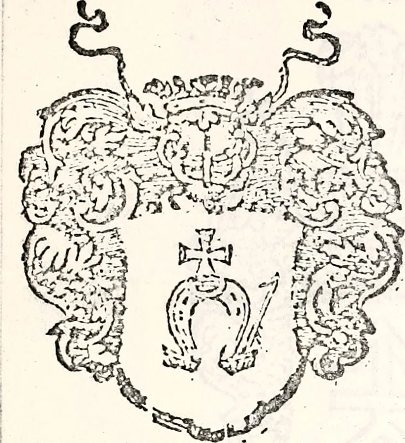 An illustration from Orbis Polonvs, splendoribus caeli: Triumphis mundi: pulchritudine animantium: decore aquatilium: naturae excellentia reptilium, condecoratvs. In qvo antiqva Sarmatarvm gentilitia, pervetvstae nobilitatis polonae insignia, vetera & noua indigenatus meritorum praemia & arma, specificantur & relucent. Nunc primum, vt Latinitati consecratus, ita claritate & veritate perspicuus, 1641, leaf 380