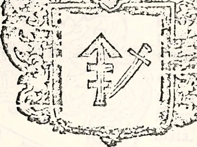An illustration from Orbis Polonvs, splendoribus caeli: Triumphis mundi: pulchritudine animantium: decore aquatilium: naturae excellentia reptilium, condecoratvs. In qvo antiqva Sarmatarvm gentilitia, pervetvstae nobilitatis polonae insignia, vetera & noua indigenatus meritorum praemia & arma, specificantur & relucent. Nunc primum, vt Latinitati consecratus, ita claritate & veritate perspicuus, 1641, leaf 438