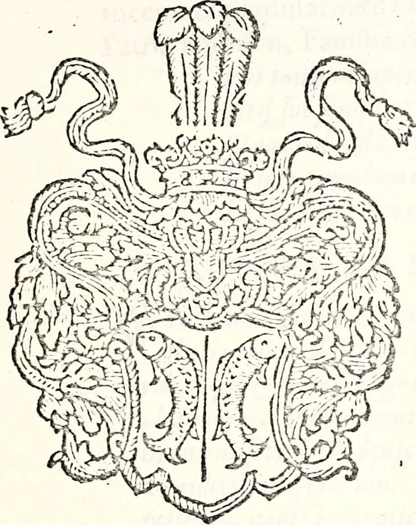 An illustration from Orbis Polonvs, splendoribus caeli: Triumphis mundi: pulchritudine animantium: decore aquatilium: naturae excellentia reptilium, condecoratvs. In qvo antiqva Sarmatarvm gentilitia, pervetvstae nobilitatis polonae insignia, vetera & noua indigenatus meritorum praemia & arma, specificantur & relucent. Nunc primum, vt Latinitati consecratus, ita claritate & veritate perspicuus, 1641, leaf 548