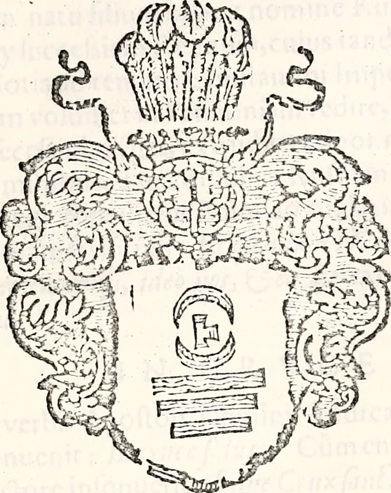 An illustration from Orbis Polonvs, splendoribus caeli: Triumphis mundi: pulchritudine animantium: decore aquatilium: naturae excellentia reptilium, condecoratvs. In qvo antiqva Sarmatarvm gentilitia, pervetvstae nobilitatis polonae insignia, vetera & noua indigenatus meritorum praemia & arma, specificantur & relucent. Nunc primum, vt Latinitati consecratus, ita claritate & veritate perspicuus, 1641, leaf 630