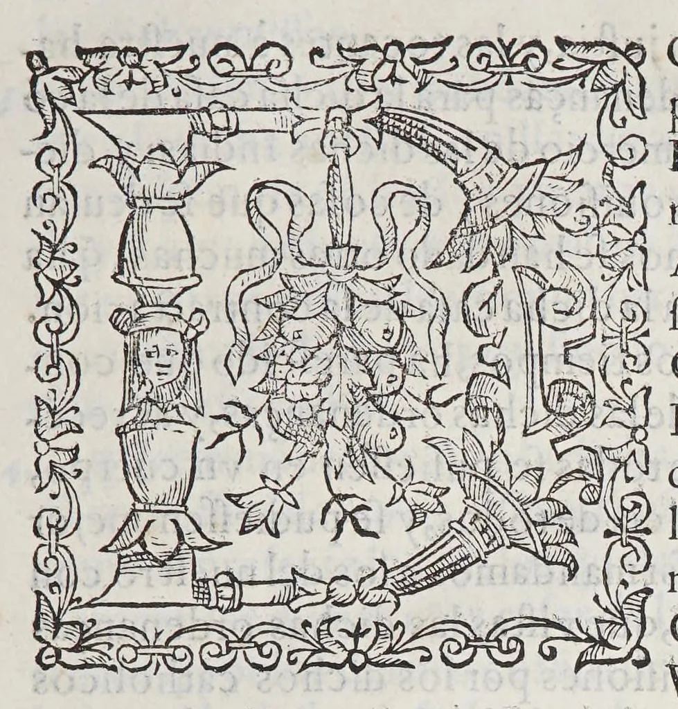An illustration from Ordenanças reales, para la Casa de la Contratacion de Seuilla, y para otras cosas de las Indias. Y de la nauegacion y contractacion dellas, 1585, leaf 11