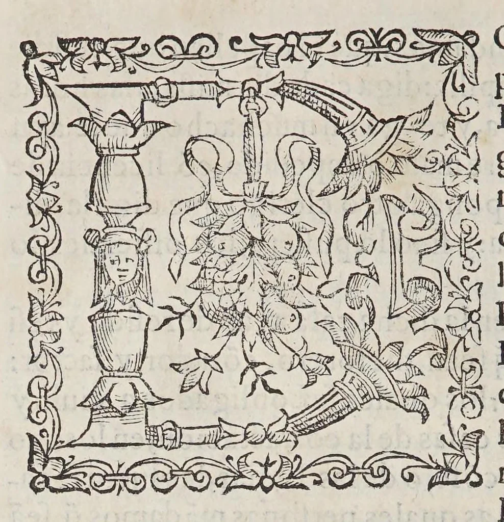 An illustration from Ordenanças reales, para la Casa de la Contratacion de Seuilla, y para otras cosas de las Indias. Y de la nauegacion y contractacion dellas, 1585, leaf 14