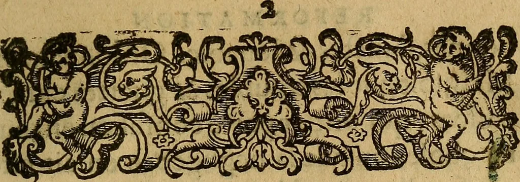 An illustration from Ordonnance du Roy pour le reglement et reformation de la dissolution & superfluité qui est és habillemens & ornemens d'iceux: & de la punition de ceux qui contreuiendront à la dite ordonnance : Avec Arrest de la Court de Parlement, du vingt uniesme d'Auril, 1583. Ensemble l'ordonnance de la Police generale, 1583, leaf 2