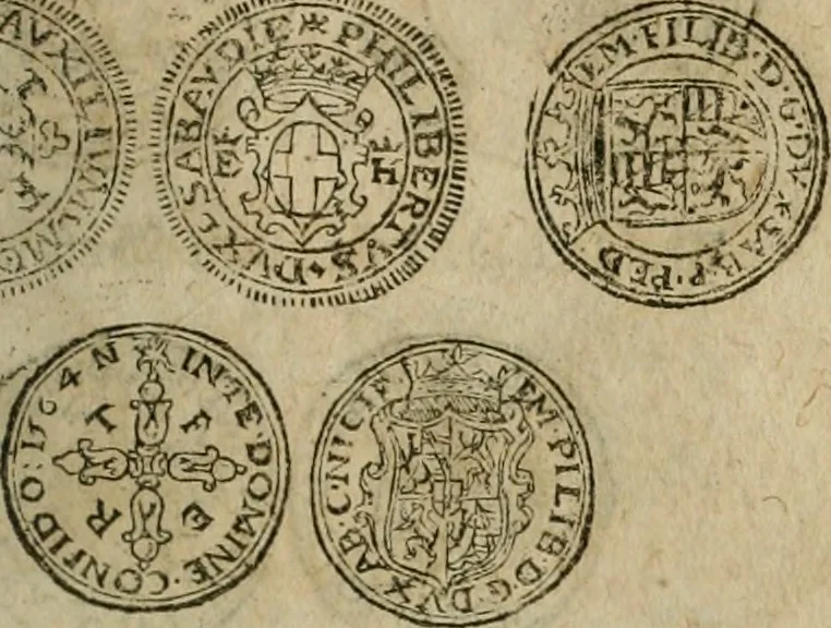 An illustration from Ordonnancie ende instructie naer de welcke voort-aen hen moeten reguleren die ghesworen wisselaers ofte collecteurs vande goude ende silvere penningen, wesende verboden, gheschroyt, te licht oft te seer versleten, ende oversulex verclaert ende ghehouden voor billoen, daer toe geoommitteert om de selve te leveren inde munten van Sijne Majesteyt, ende al daer bekeert te worden in penninghen van hunnen slaghe, 1633, leaf 100