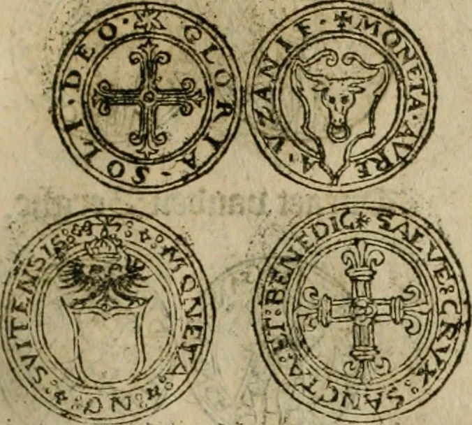 An illustration from Ordonnancie ende instructie naer de welcke voort-aen hen moeten reguleren die ghesworen wisselaers ofte collecteurs vande goude ende silvere penningen, wesende verboden, gheschroyt, te licht oft te seer versleten, ende oversulex verclaert ende ghehouden voor billoen, daer toe geoommitteert om de selve te leveren inde munten van Sijne Majesteyt, ende al daer bekeert te worden in penninghen van hunnen slaghe, 1633, leaf 102