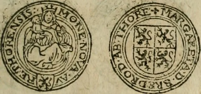 An illustration from Ordonnancie ende instructie naer de welcke voort-aen hen moeten reguleren die ghesworen wisselaers ofte collecteurs vande goude ende silvere penningen, wesende verboden, gheschroyt, te licht oft te seer versleten, ende oversulex verclaert ende ghehouden voor billoen, daer toe geoommitteert om de selve te leveren inde munten van Sijne Majesteyt, ende al daer bekeert te worden in penninghen van hunnen slaghe, 1633, leaf 102