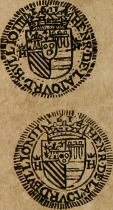 An illustration from Ordonnancie ende instructie naer de welcke voort-aen hen moeten reguleren die ghesworen wisselaers ofte collecteurs vande goude ende silvere penningen, wesende verboden, gheschroyt, te licht oft te seer versleten, ende oversulex verclaert ende ghehouden voor billoen, daer toe geoommitteert om de selve te leveren inde munten van Sijne Majesteyt, ende al daer bekeert te worden in penninghen van hunnen slaghe, 1633, leaf 107