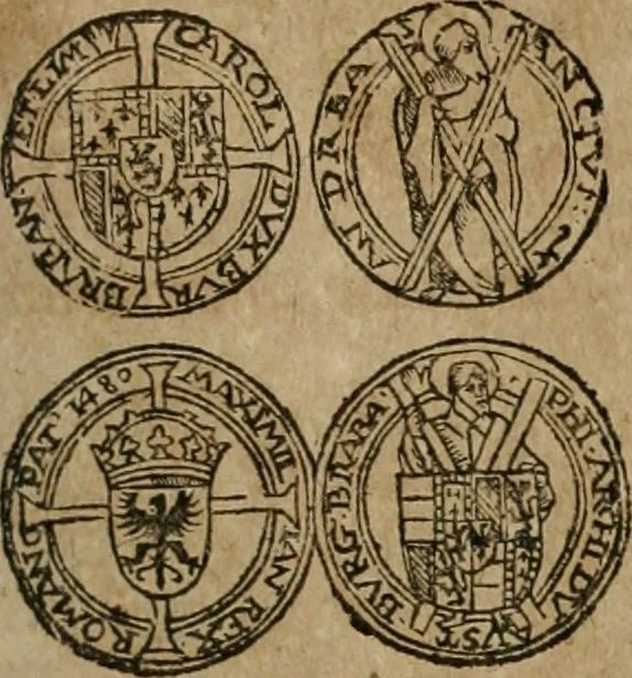 An illustration from Ordonnancie ende instructie naer de welcke voort-aen hen moeten reguleren die ghesworen wisselaers ofte collecteurs vande goude ende silvere penningen, wesende verboden, gheschroyt, te licht oft te seer versleten, ende oversulex verclaert ende ghehouden voor billoen, daer toe geoommitteert om de selve te leveren inde munten van Sijne Majesteyt, ende al daer bekeert te worden in penninghen van hunnen slaghe, 1633, leaf 110
