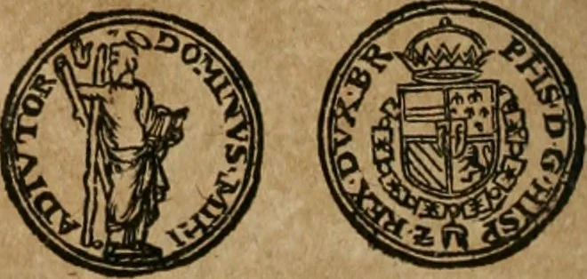An illustration from Ordonnancie ende instructie naer de welcke voort-aen hen moeten reguleren die ghesworen wisselaers ofte collecteurs vande goude ende silvere penningen, wesende verboden, gheschroyt, te licht oft te seer versleten, ende oversulex verclaert ende ghehouden voor billoen, daer toe geoommitteert om de selve te leveren inde munten van Sijne Majesteyt, ende al daer bekeert te worden in penninghen van hunnen slaghe, 1633, leaf 111