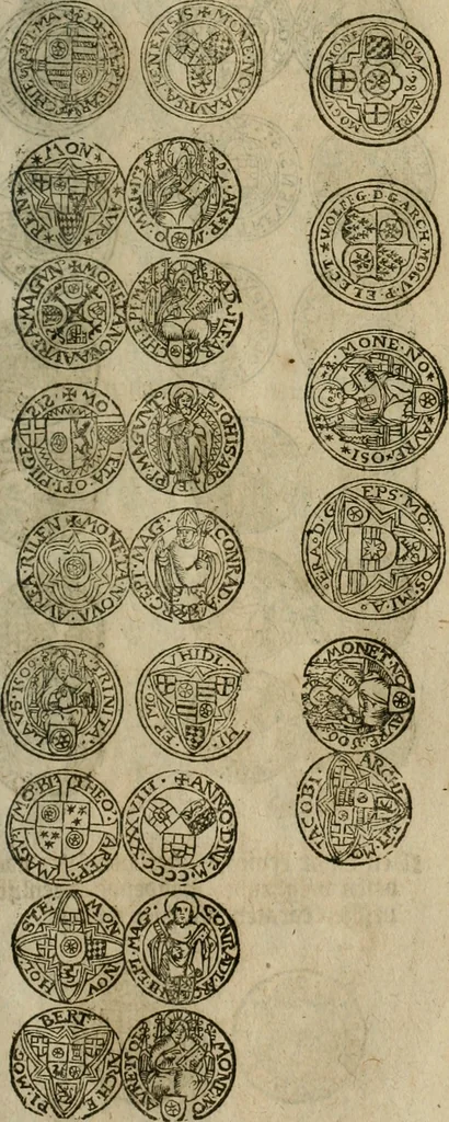 An illustration from Ordonnancie ende instructie naer de welcke voort-aen hen moeten reguleren die ghesworen wisselaers ofte collecteurs vande goude ende silvere penningen, wesende verboden, gheschroyt, te licht oft te seer versleten, ende oversulex verclaert ende ghehouden voor billoen, daer toe geoommitteert om de selve te leveren inde munten van Sijne Majesteyt, ende al daer bekeert te worden in penninghen van hunnen slaghe, 1633, leaf 112