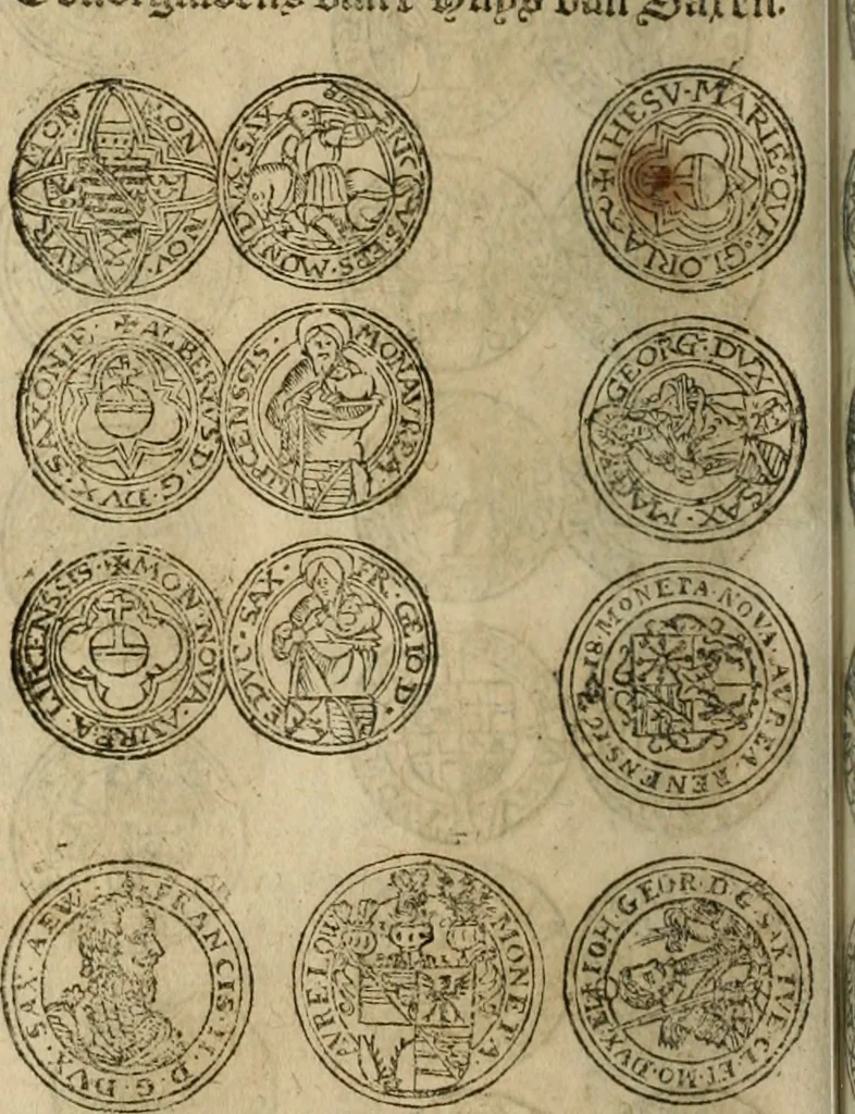 An illustration from Ordonnancie ende instructie naer de welcke voort-aen hen moeten reguleren die ghesworen wisselaers ofte collecteurs vande goude ende silvere penningen, wesende verboden, gheschroyt, te licht oft te seer versleten, ende oversulex verclaert ende ghehouden voor billoen, daer toe geoommitteert om de selve te leveren inde munten van Sijne Majesteyt, ende al daer bekeert te worden in penninghen van hunnen slaghe, 1633, leaf 115