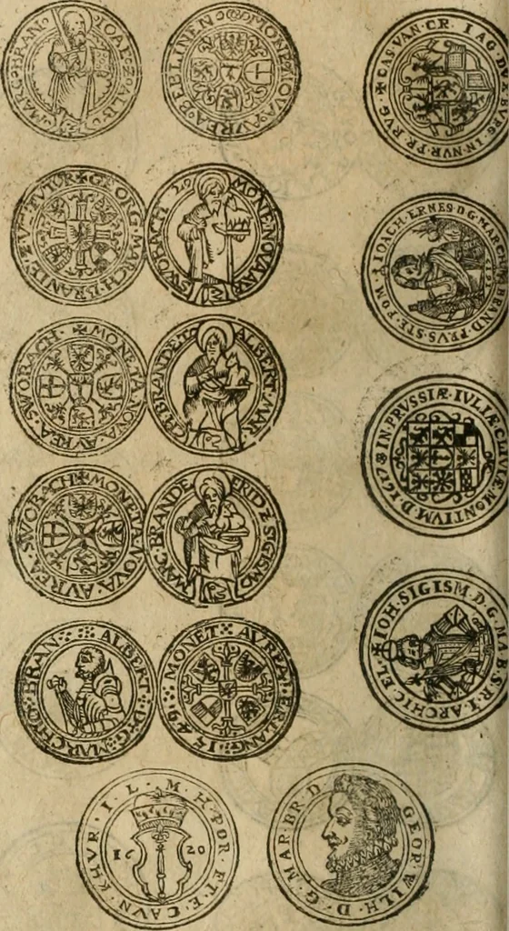 An illustration from Ordonnancie ende instructie naer de welcke voort-aen hen moeten reguleren die ghesworen wisselaers ofte collecteurs vande goude ende silvere penningen, wesende verboden, gheschroyt, te licht oft te seer versleten, ende oversulex verclaert ende ghehouden voor billoen, daer toe geoommitteert om de selve te leveren inde munten van Sijne Majesteyt, ende al daer bekeert te worden in penninghen van hunnen slaghe, 1633, leaf 117