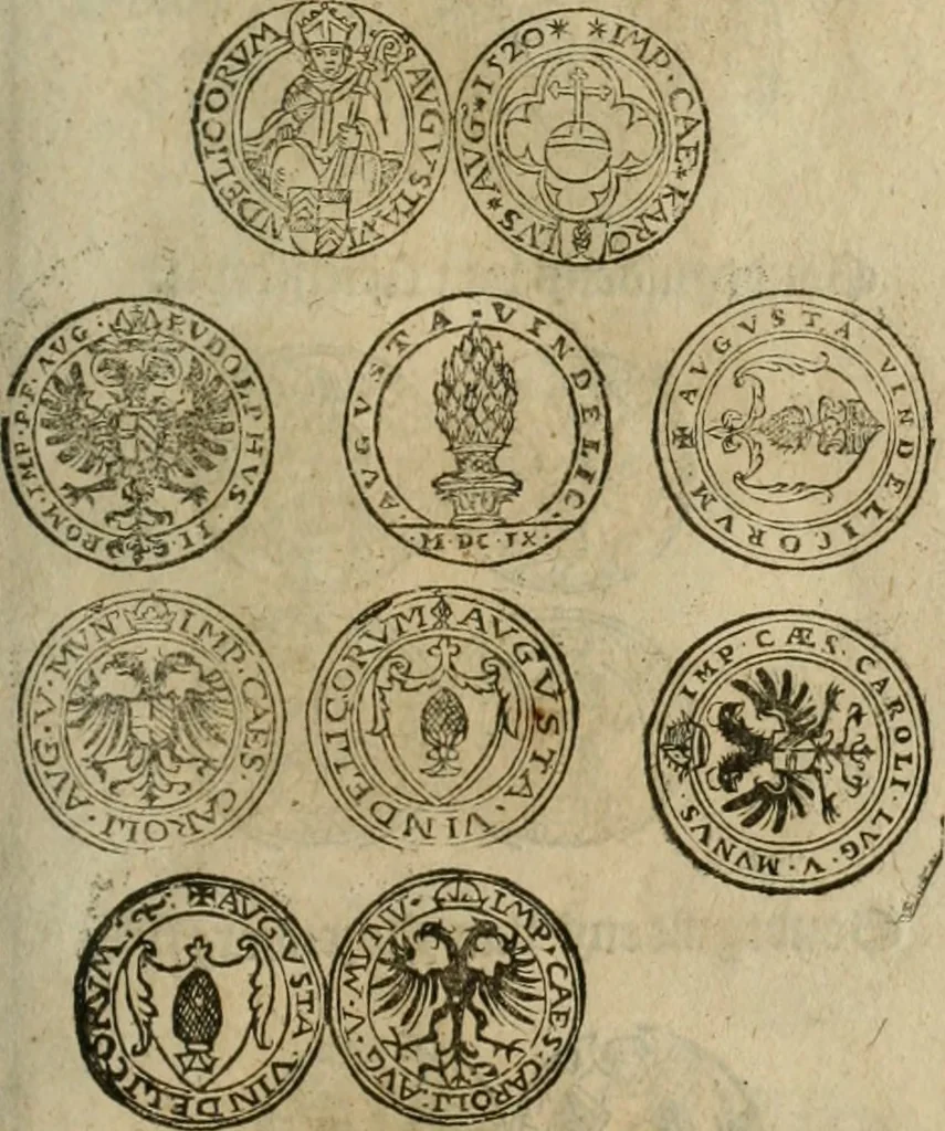 An illustration from Ordonnancie ende instructie naer de welcke voort-aen hen moeten reguleren die ghesworen wisselaers ofte collecteurs vande goude ende silvere penningen, wesende verboden, gheschroyt, te licht oft te seer versleten, ende oversulex verclaert ende ghehouden voor billoen, daer toe geoommitteert om de selve te leveren inde munten van Sijne Majesteyt, ende al daer bekeert te worden in penninghen van hunnen slaghe, 1633, leaf 118