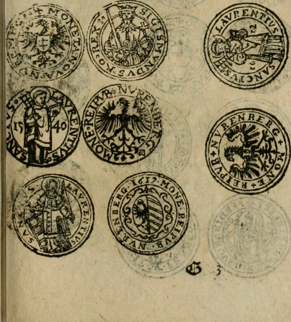 An illustration from Ordonnancie ende instructie naer de welcke voort-aen hen moeten reguleren die ghesworen wisselaers ofte collecteurs vande goude ende silvere penningen, wesende verboden, gheschroyt, te licht oft te seer versleten, ende oversulex verclaert ende ghehouden voor billoen, daer toe geoommitteert om de selve te leveren inde munten van Sijne Majesteyt, ende al daer bekeert te worden in penninghen van hunnen slaghe, 1633, leaf 120