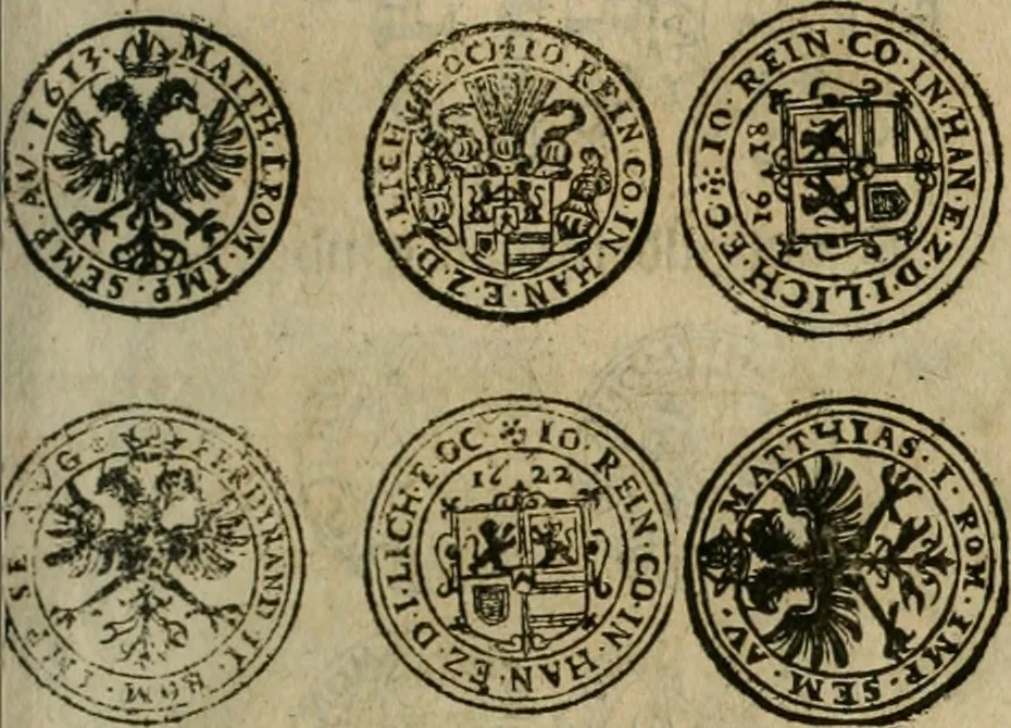 An illustration from Ordonnancie ende instructie naer de welcke voort-aen hen moeten reguleren die ghesworen wisselaers ofte collecteurs vande goude ende silvere penningen, wesende verboden, gheschroyt, te licht oft te seer versleten, ende oversulex verclaert ende ghehouden voor billoen, daer toe geoommitteert om de selve te leveren inde munten van Sijne Majesteyt, ende al daer bekeert te worden in penninghen van hunnen slaghe, 1633, leaf 122