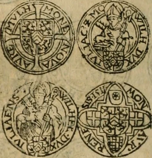 An illustration from Ordonnancie ende instructie naer de welcke voort-aen hen moeten reguleren die ghesworen wisselaers ofte collecteurs vande goude ende silvere penningen, wesende verboden, gheschroyt, te licht oft te seer versleten, ende oversulex verclaert ende ghehouden voor billoen, daer toe geoommitteert om de selve te leveren inde munten van Sijne Majesteyt, ende al daer bekeert te worden in penninghen van hunnen slaghe, 1633, leaf 123