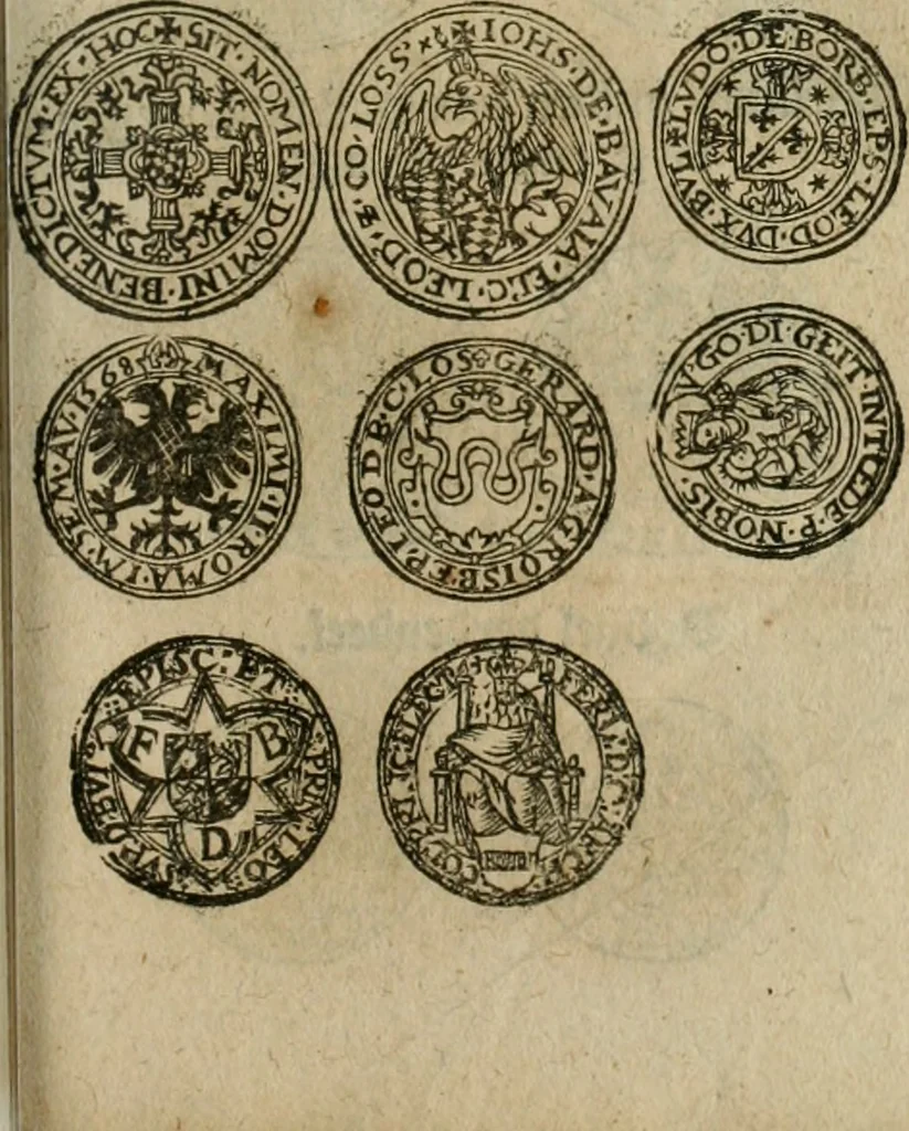 An illustration from Ordonnancie ende instructie naer de welcke voort-aen hen moeten reguleren die ghesworen wisselaers ofte collecteurs vande goude ende silvere penningen, wesende verboden, gheschroyt, te licht oft te seer versleten, ende oversulex verclaert ende ghehouden voor billoen, daer toe geoommitteert om de selve te leveren inde munten van Sijne Majesteyt, ende al daer bekeert te worden in penninghen van hunnen slaghe, 1633, leaf 128