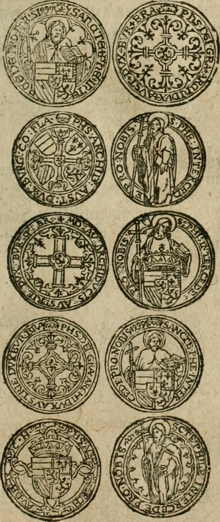 An illustration from Ordonnancie ende instructie naer de welcke voort-aen hen moeten reguleren die ghesworen wisselaers ofte collecteurs vande goude ende silvere penningen, wesende verboden, gheschroyt, te licht oft te seer versleten, ende oversulex verclaert ende ghehouden voor billoen, daer toe geoommitteert om de selve te leveren inde munten van Sijne Majesteyt, ende al daer bekeert te worden in penninghen van hunnen slaghe, 1633, leaf 136