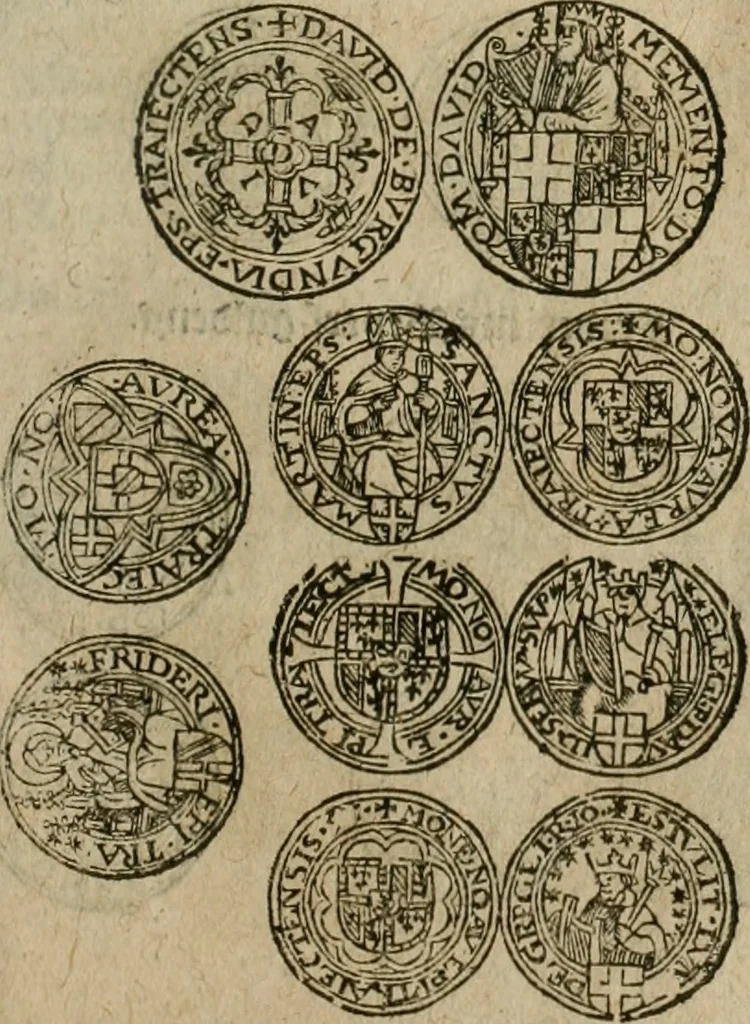 An illustration from Ordonnancie ende instructie naer de welcke voort-aen hen moeten reguleren die ghesworen wisselaers ofte collecteurs vande goude ende silvere penningen, wesende verboden, gheschroyt, te licht oft te seer versleten, ende oversulex verclaert ende ghehouden voor billoen, daer toe geoommitteert om de selve te leveren inde munten van Sijne Majesteyt, ende al daer bekeert te worden in penninghen van hunnen slaghe, 1633, leaf 138