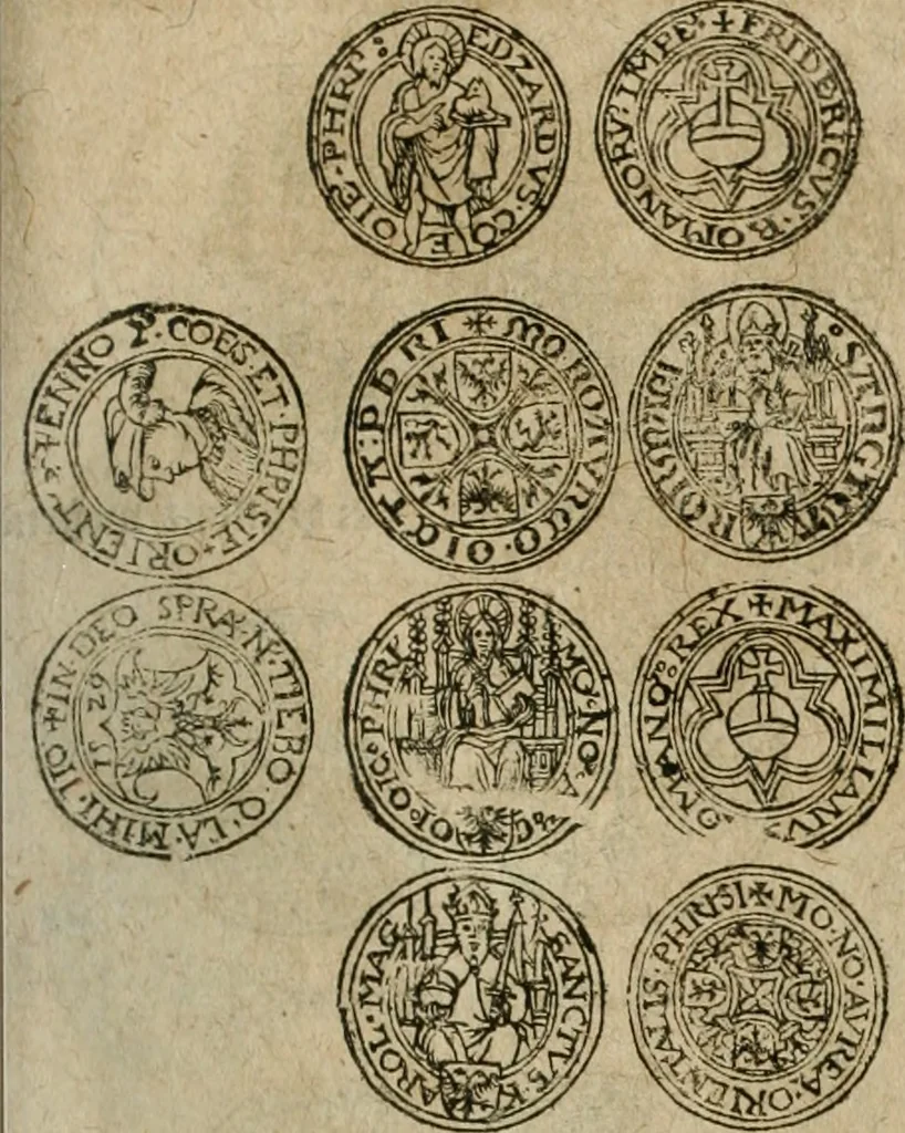 An illustration from Ordonnancie ende instructie naer de welcke voort-aen hen moeten reguleren die ghesworen wisselaers ofte collecteurs vande goude ende silvere penningen, wesende verboden, gheschroyt, te licht oft te seer versleten, ende oversulex verclaert ende ghehouden voor billoen, daer toe geoommitteert om de selve te leveren inde munten van Sijne Majesteyt, ende al daer bekeert te worden in penninghen van hunnen slaghe, 1633, leaf 140