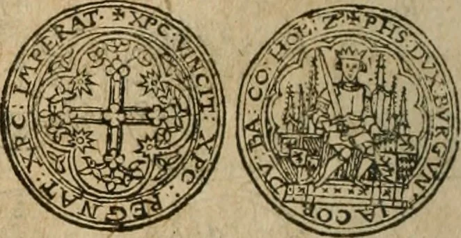 An illustration from Ordonnancie ende instructie naer de welcke voort-aen hen moeten reguleren die ghesworen wisselaers ofte collecteurs vande goude ende silvere penningen, wesende verboden, gheschroyt, te licht oft te seer versleten, ende oversulex verclaert ende ghehouden voor billoen, daer toe geoommitteert om de selve te leveren inde munten van Sijne Majesteyt, ende al daer bekeert te worden in penninghen van hunnen slaghe, 1633, leaf 141