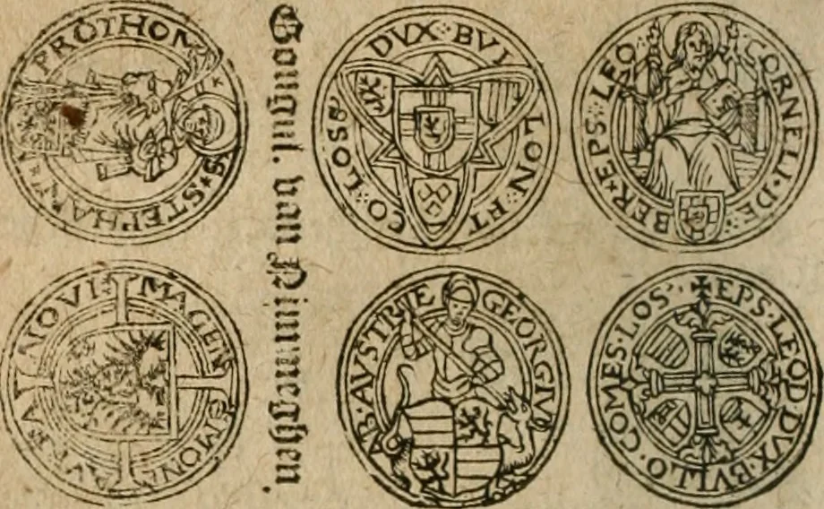 An illustration from Ordonnancie ende instructie naer de welcke voort-aen hen moeten reguleren die ghesworen wisselaers ofte collecteurs vande goude ende silvere penningen, wesende verboden, gheschroyt, te licht oft te seer versleten, ende oversulex verclaert ende ghehouden voor billoen, daer toe geoommitteert om de selve te leveren inde munten van Sijne Majesteyt, ende al daer bekeert te worden in penninghen van hunnen slaghe, 1633, leaf 143