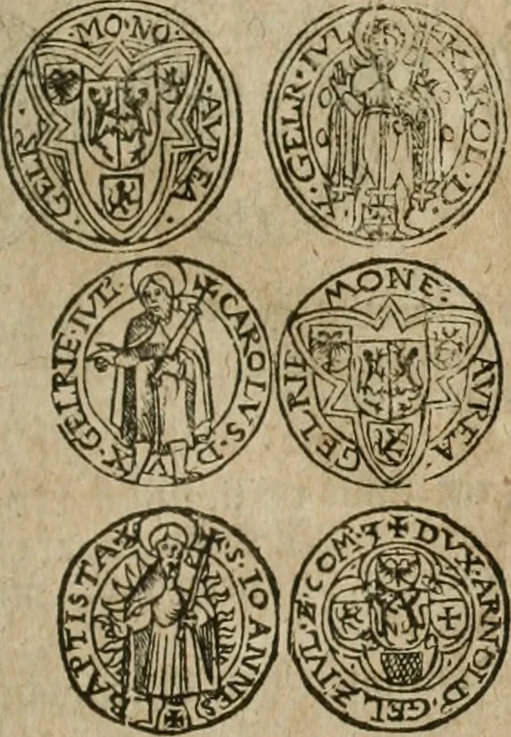 An illustration from Ordonnancie ende instructie naer de welcke voort-aen hen moeten reguleren die ghesworen wisselaers ofte collecteurs vande goude ende silvere penningen, wesende verboden, gheschroyt, te licht oft te seer versleten, ende oversulex verclaert ende ghehouden voor billoen, daer toe geoommitteert om de selve te leveren inde munten van Sijne Majesteyt, ende al daer bekeert te worden in penninghen van hunnen slaghe, 1633, leaf 144