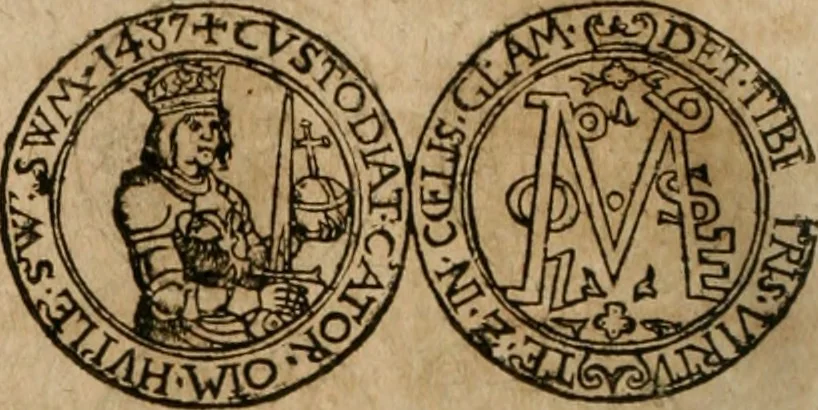 An illustration from Ordonnancie ende instructie naer de welcke voort-aen hen moeten reguleren die ghesworen wisselaers ofte collecteurs vande goude ende silvere penningen, wesende verboden, gheschroyt, te licht oft te seer versleten, ende oversulex verclaert ende ghehouden voor billoen, daer toe geoommitteert om de selve te leveren inde munten van Sijne Majesteyt, ende al daer bekeert te worden in penninghen van hunnen slaghe, 1633, leaf 153