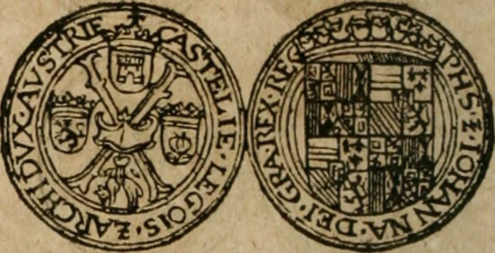 An illustration from Ordonnancie ende instructie naer de welcke voort-aen hen moeten reguleren die ghesworen wisselaers ofte collecteurs vande goude ende silvere penningen, wesende verboden, gheschroyt, te licht oft te seer versleten, ende oversulex verclaert ende ghehouden voor billoen, daer toe geoommitteert om de selve te leveren inde munten van Sijne Majesteyt, ende al daer bekeert te worden in penninghen van hunnen slaghe, 1633, leaf 153