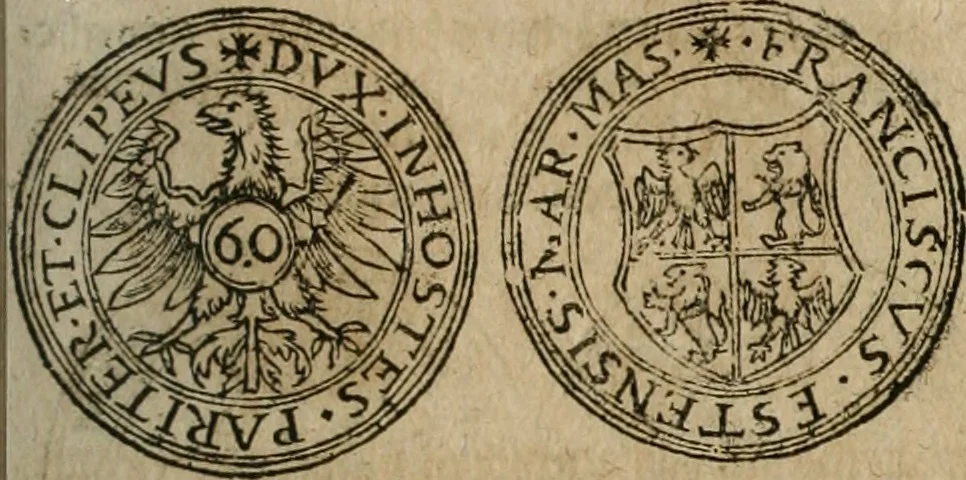 An illustration from Ordonnancie ende instructie naer de welcke voort-aen hen moeten reguleren die ghesworen wisselaers ofte collecteurs vande goude ende silvere penningen, wesende verboden, gheschroyt, te licht oft te seer versleten, ende oversulex verclaert ende ghehouden voor billoen, daer toe geoommitteert om de selve te leveren inde munten van Sijne Majesteyt, ende al daer bekeert te worden in penninghen van hunnen slaghe, 1633, leaf 154