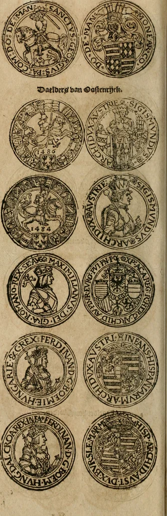 An illustration from Ordonnancie ende instructie naer de welcke voort-aen hen moeten reguleren die ghesworen wisselaers ofte collecteurs vande goude ende silvere penningen, wesende verboden, gheschroyt, te licht oft te seer versleten, ende oversulex verclaert ende ghehouden voor billoen, daer toe geoommitteert om de selve te leveren inde munten van Sijne Majesteyt, ende al daer bekeert te worden in penninghen van hunnen slaghe, 1633, leaf 157